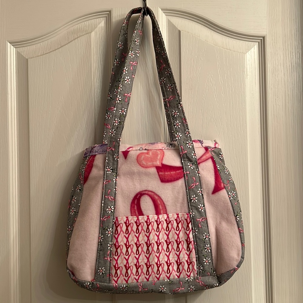 Cancer Awareness Tote Bag with side pockets